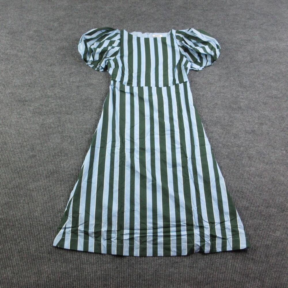 AVARA Dress Womens M Green Striped A-Line Puff Sleeve Square Neck Long NWT